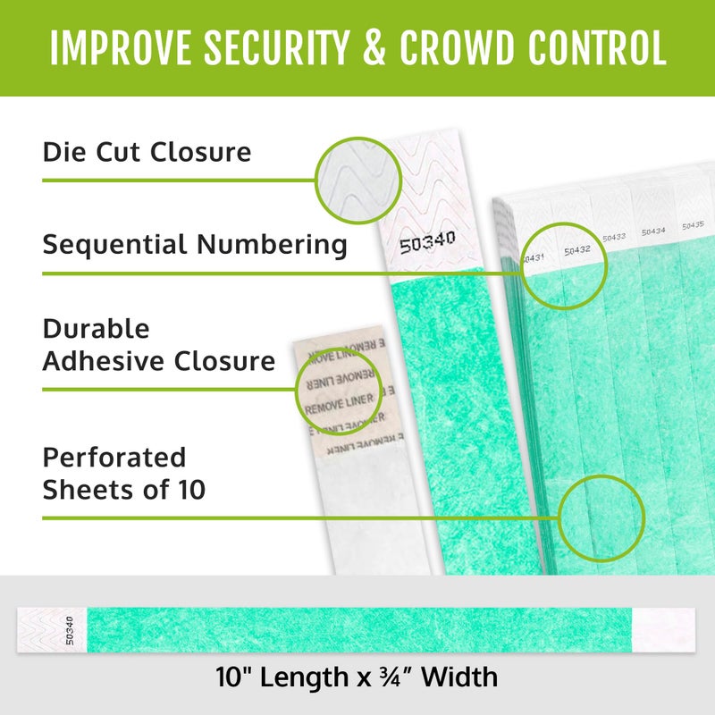 WristCo Aqua Tyvek Wristbands for Events - 200 Count - Security Cuts & Tamper-Proof Design to Prevent Reuse - Premium-Grade Bracelets for Hospital & Medical ID  Party & VIP Identification - Image 2